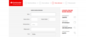 Santander Lokata Online Nowe Środki - dane adresowe