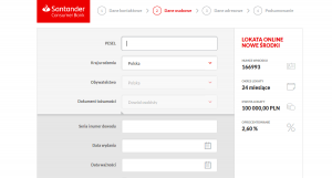Santander Lokata Online Nowe Środki - dane osobowe