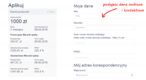 Incredit Pożyczka - dane osobowe