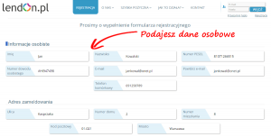 Lendon pożyczka na 45 dni - wniosek 1