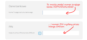 Wniosek Wonga Pożyczka - Konto bankowe i PIN SMS Wonga